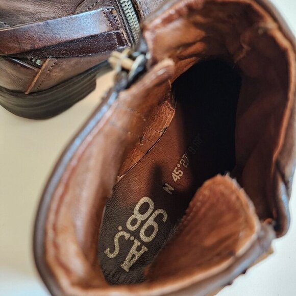 AS 98 Steve Chocolate Brown Leather Studded Moto Zip Buckle Booties 36/5.5-6 - Picture 10 of 11